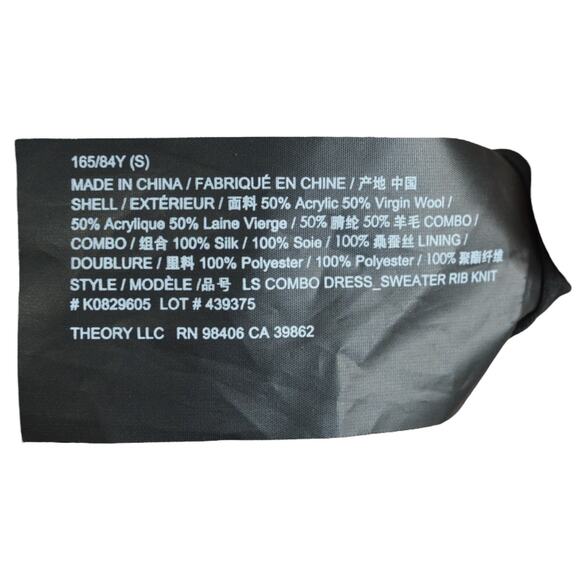 Theory Size S Mix‎ Media Long Sleeve Rib Sweater Dress Black Modest Professional - Picture 11 of 12